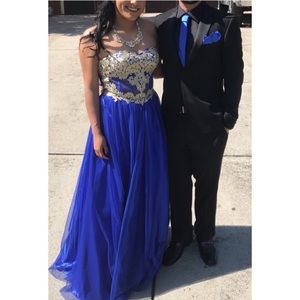 ROYAL BLUE / GOLD DETAILING PROM DRESS